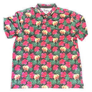 Destiny Golf Mens 2XL Performance Polo Shirt Black Pink Red Tropical Floral